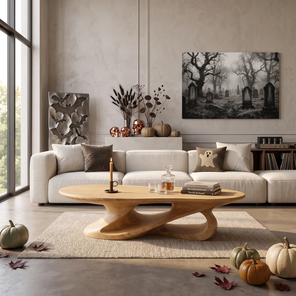 Minimalist Sculpted Table for Reading Corner, solid wood, built to order
