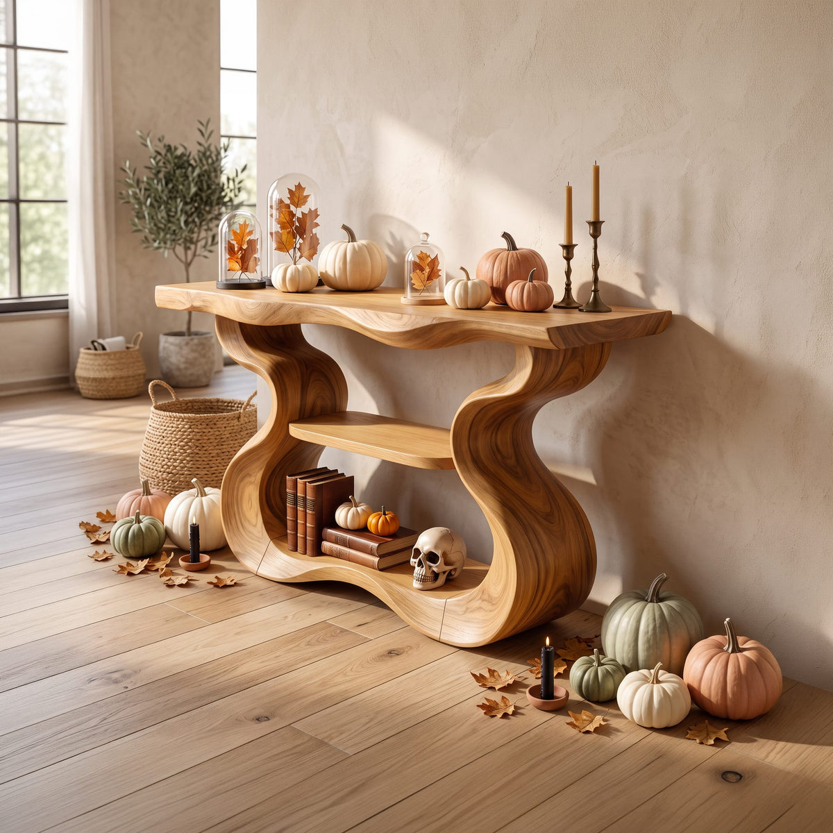 Organic Sculptural Form Console Table, solid wood, built to order