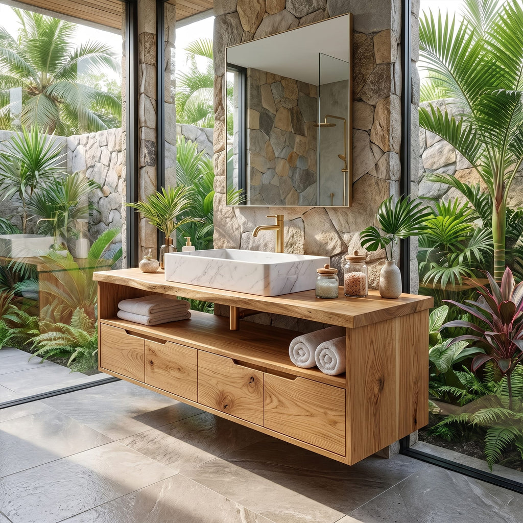 Mediterranean Floating Bathroom Cabinet Villa Bathroom, solid wood, built to order