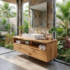 Mediterranean Floating Bathroom Cabinet Villa Bathroom, solid wood, built to order