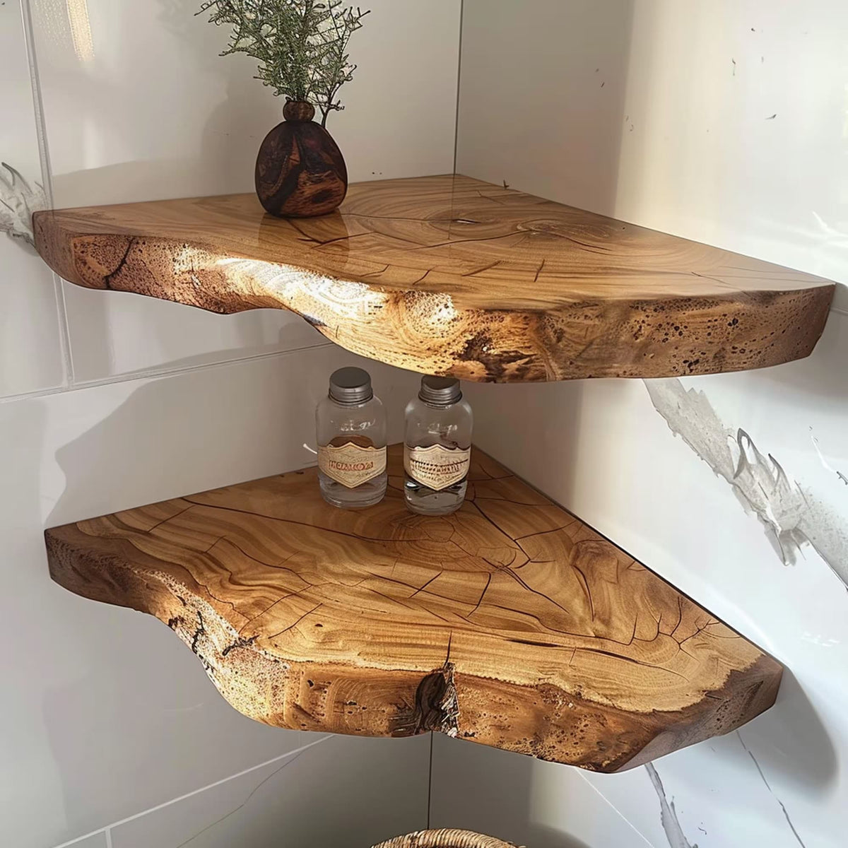 Floating Corner Shelves Decorations, solid wood, built to order