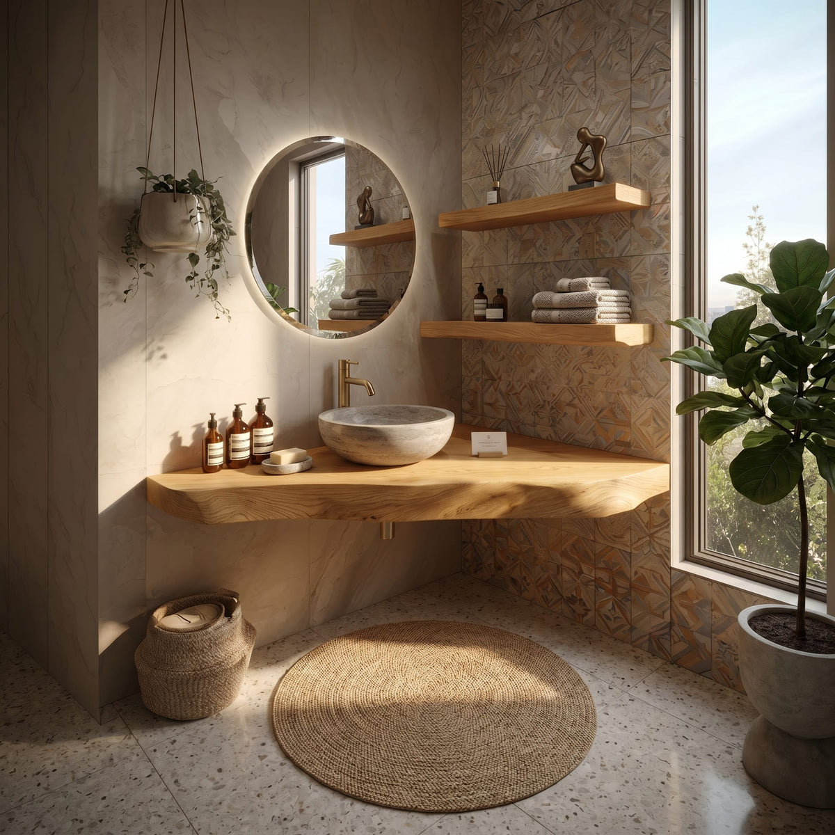 Coastal Wall Mounted Vanity Ocean View Home, solid wood, built to order