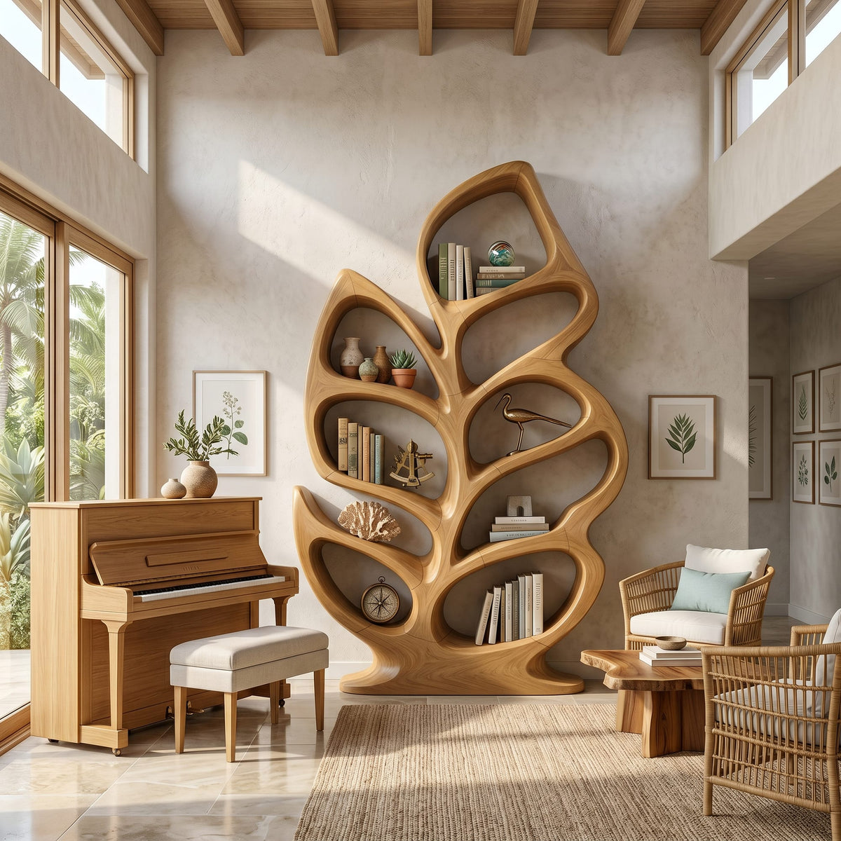 Contemporary Sculptural Bookcase, solid wood, built to order