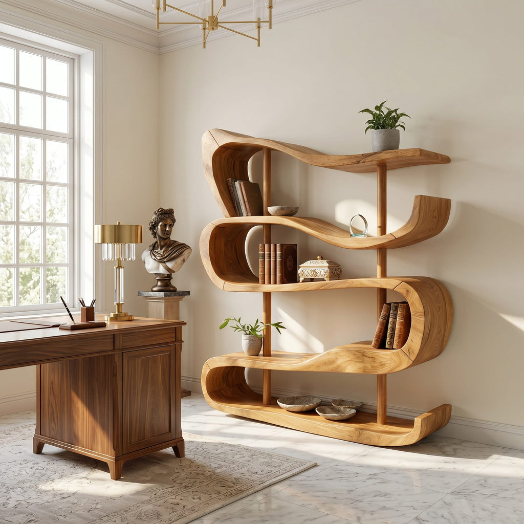 Artistic Display Shelf in Organic Form, solid wood, built to order