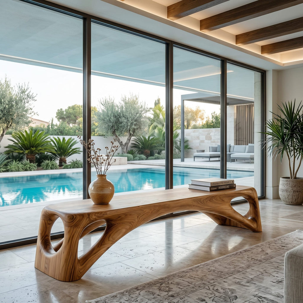 Organic Wooden Bench Hollow Design, solid wood, built to order