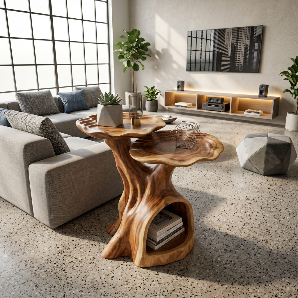Contemporary Dual Tier Side Table Designer Residence, solid wood, built to order