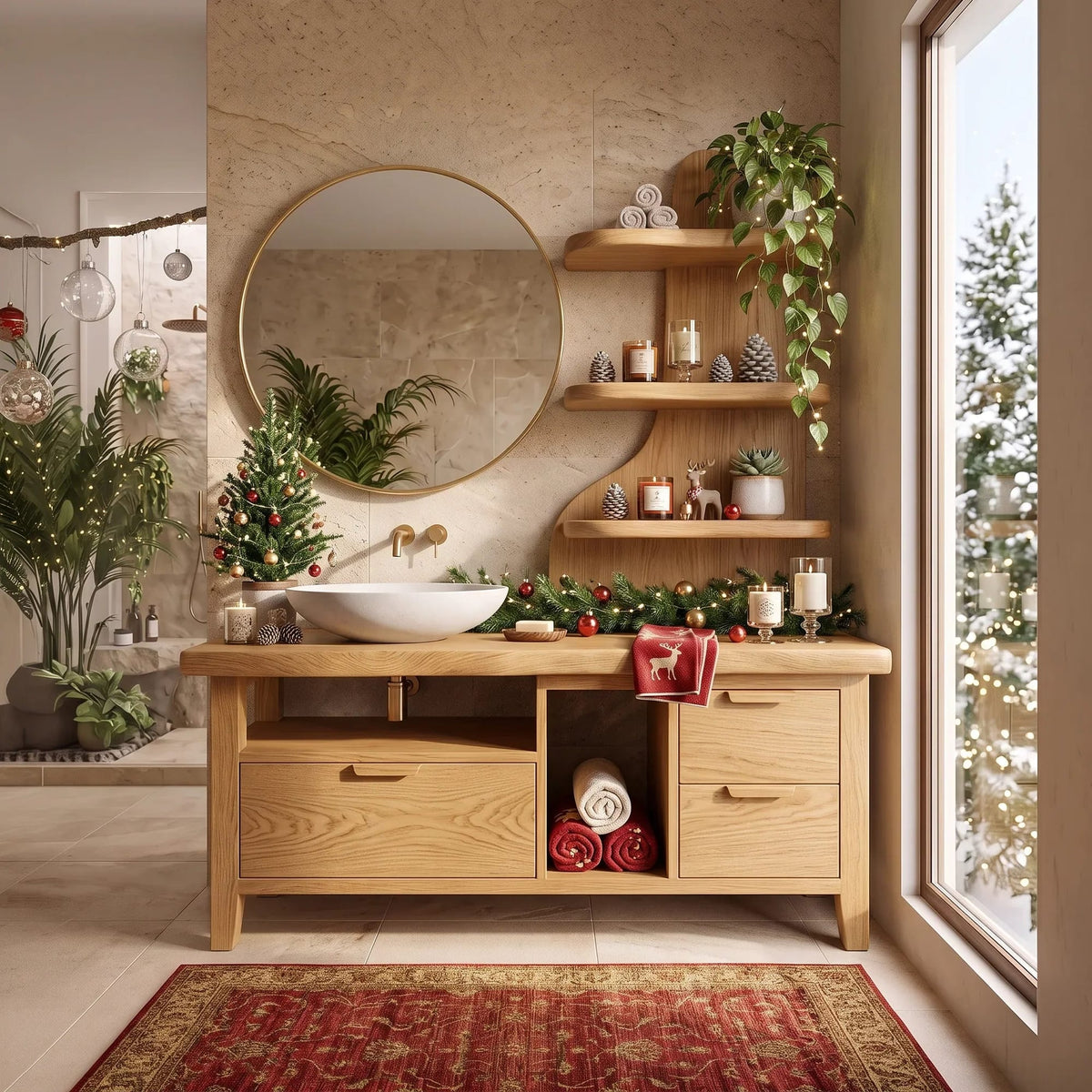 Handcrafted Mid Century Floating Vanity Residence, solid wood, built to order