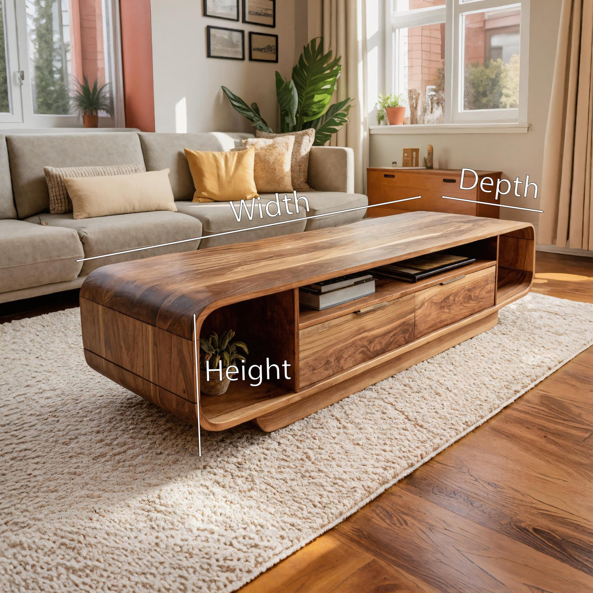 Modern Coffee Table with Storage Drawers, solid wood, built to order