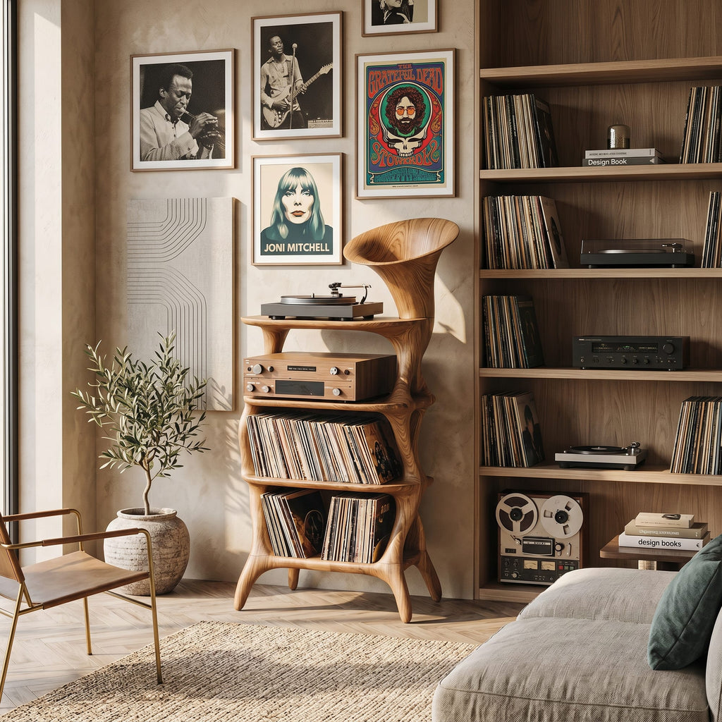 Mid Century Vinyl Cabinet, solid wood, built to order