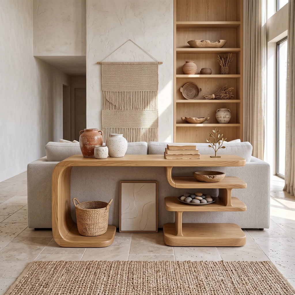 Contemporary Layered Shelf Console, solid wood, built to order
