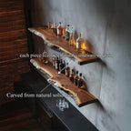 Handcrafted Live Edge Bar Shelf Dining Room Interior Storage, solid wood, built to order