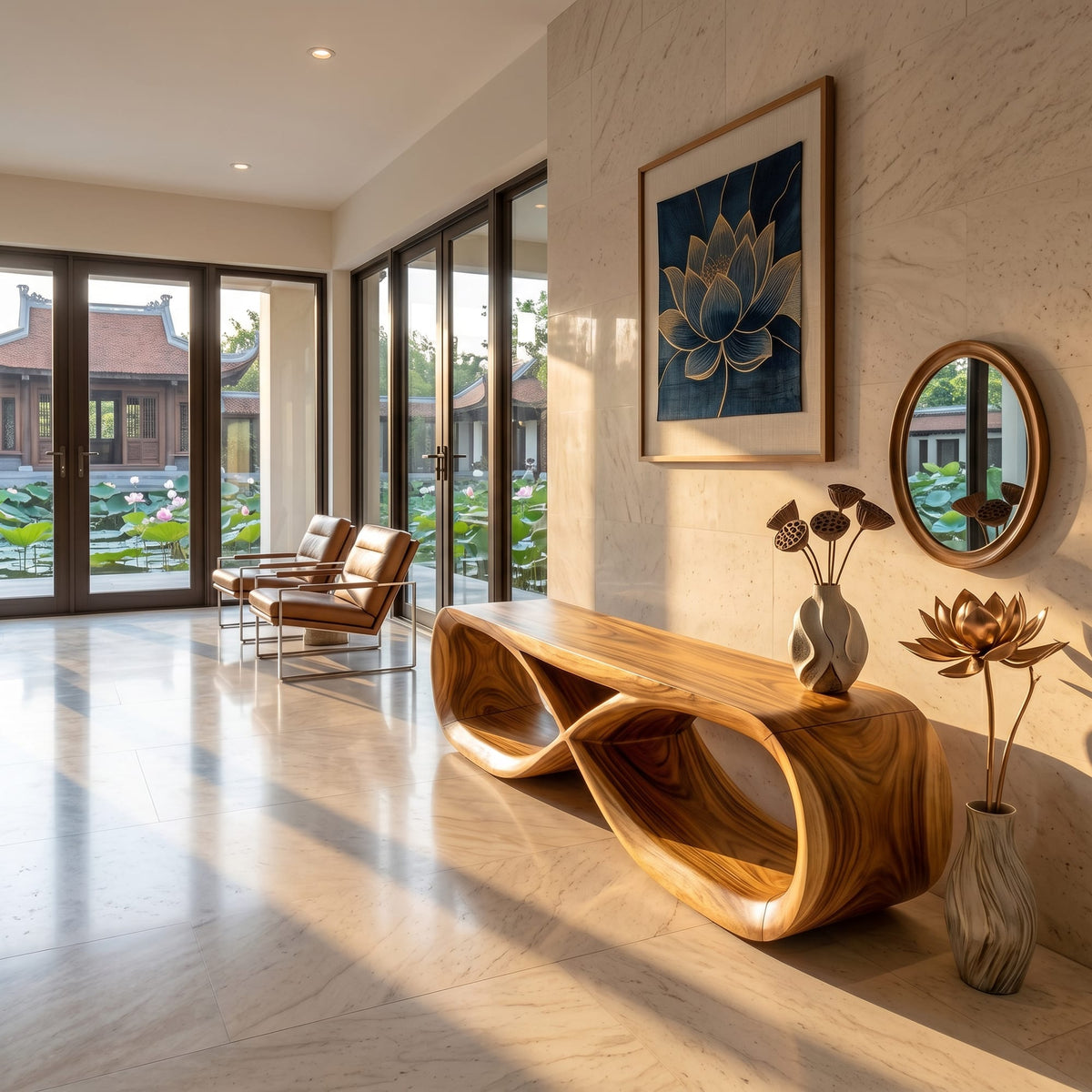 Curved Wooden Bench Residence, solid wood, built to order