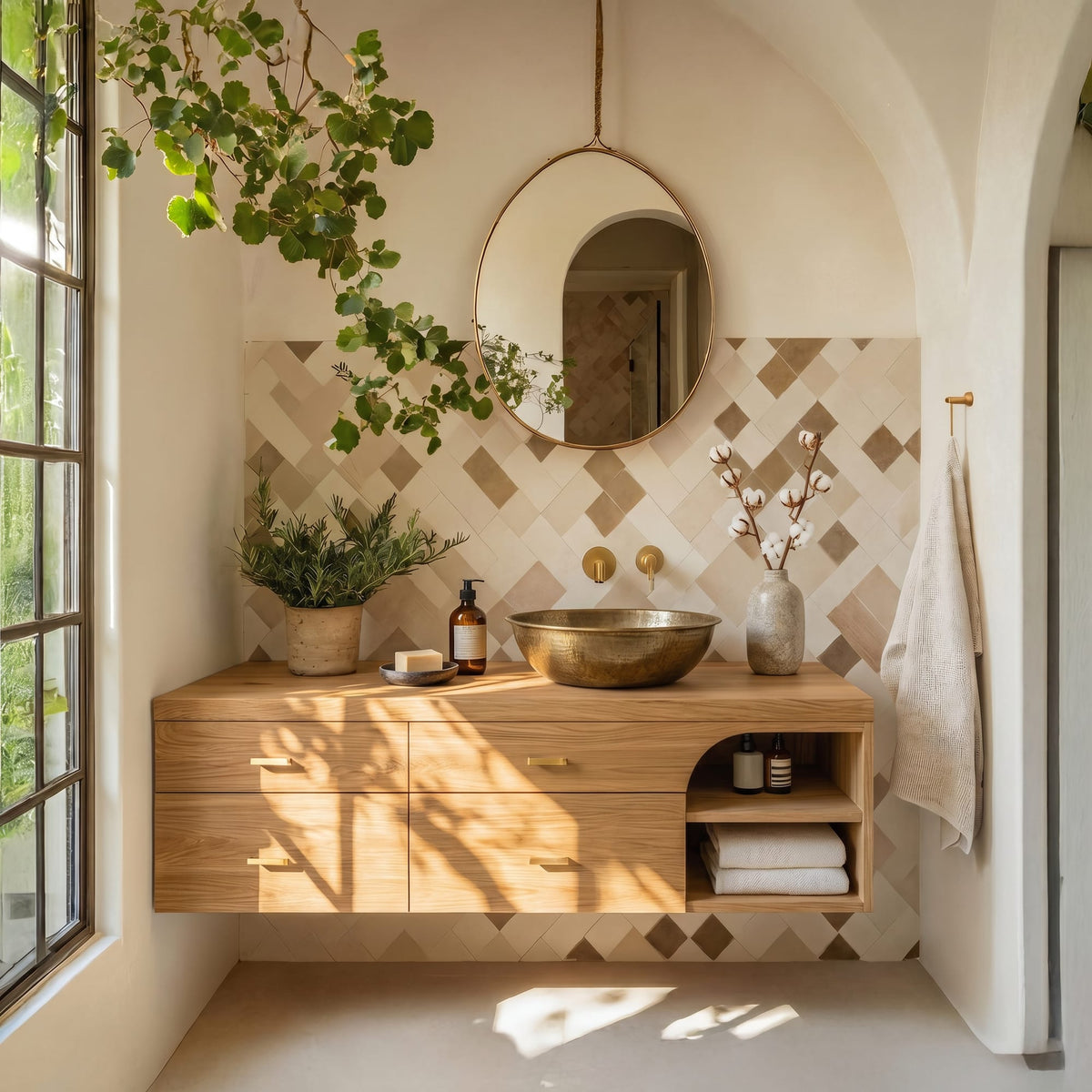 Farmhouse Bathroom Furniture with Floating Vanity, solid wood, built to order