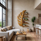 Artistic Leaf Statement Wall Bookshelf, solid wood, built to order