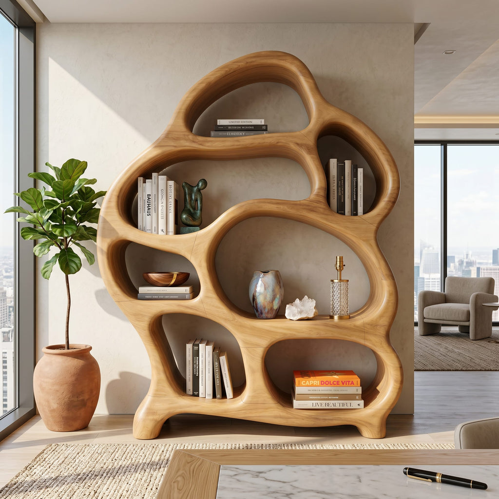 Mid Century Open Bookshelf, solid wood, built to order