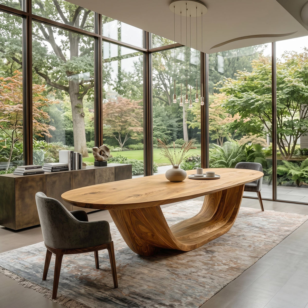 Contemporary Open Base Oval Dining Table, solid wood, built to order