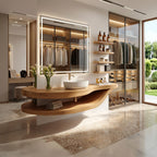 Open Shelf Vanity Cabinet Resort Suite, solid wood, built to order