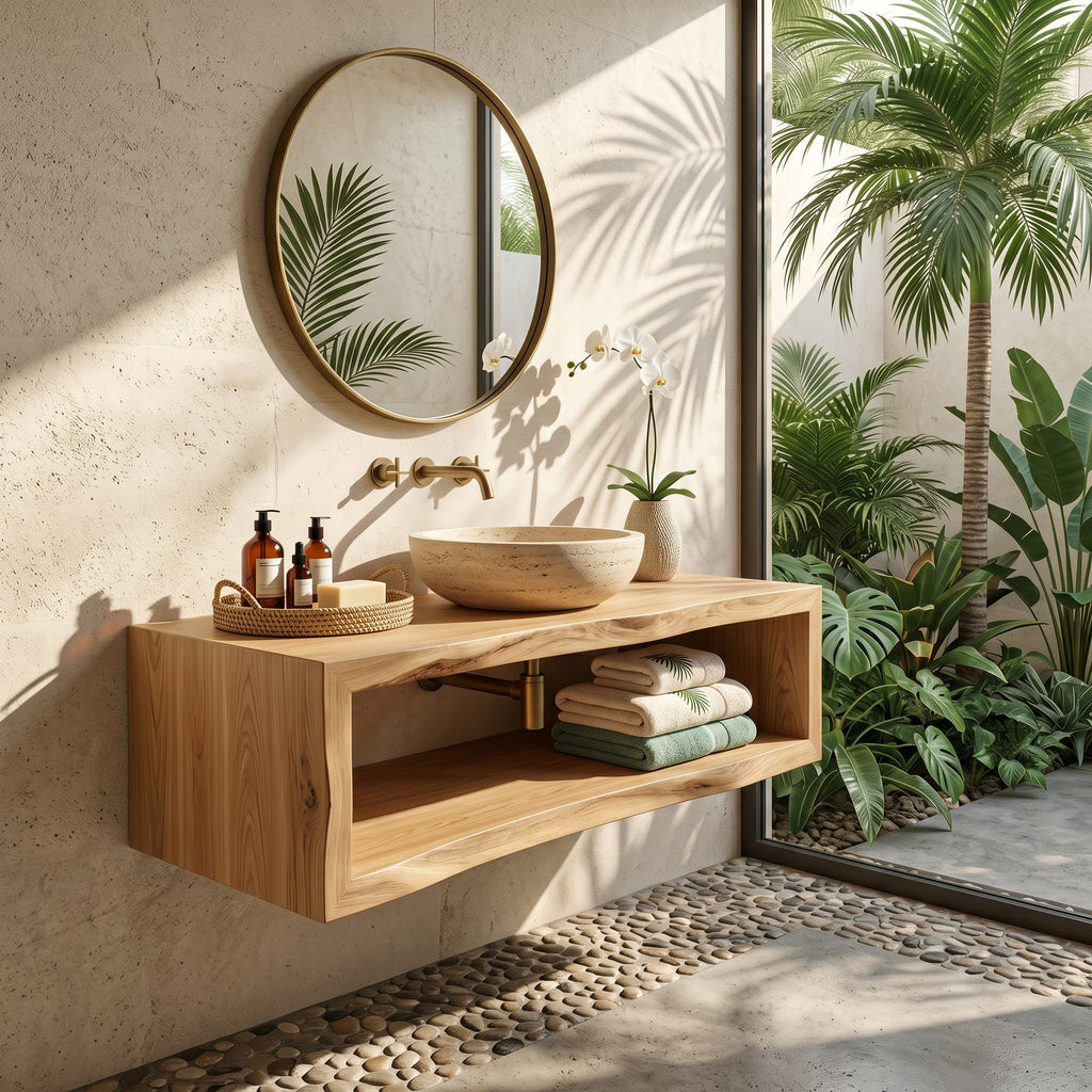 Contemporary Bathroom Cabinet Tropical Villa, solid wood, built to order