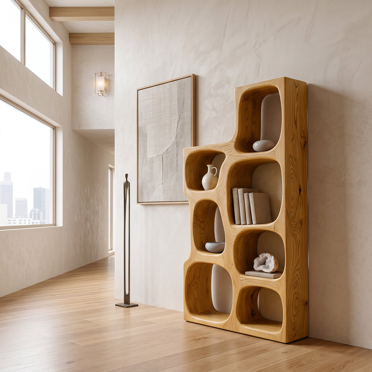 Organic Sculptural Wooden Bookshelf, solid wood, built to order, view 2
