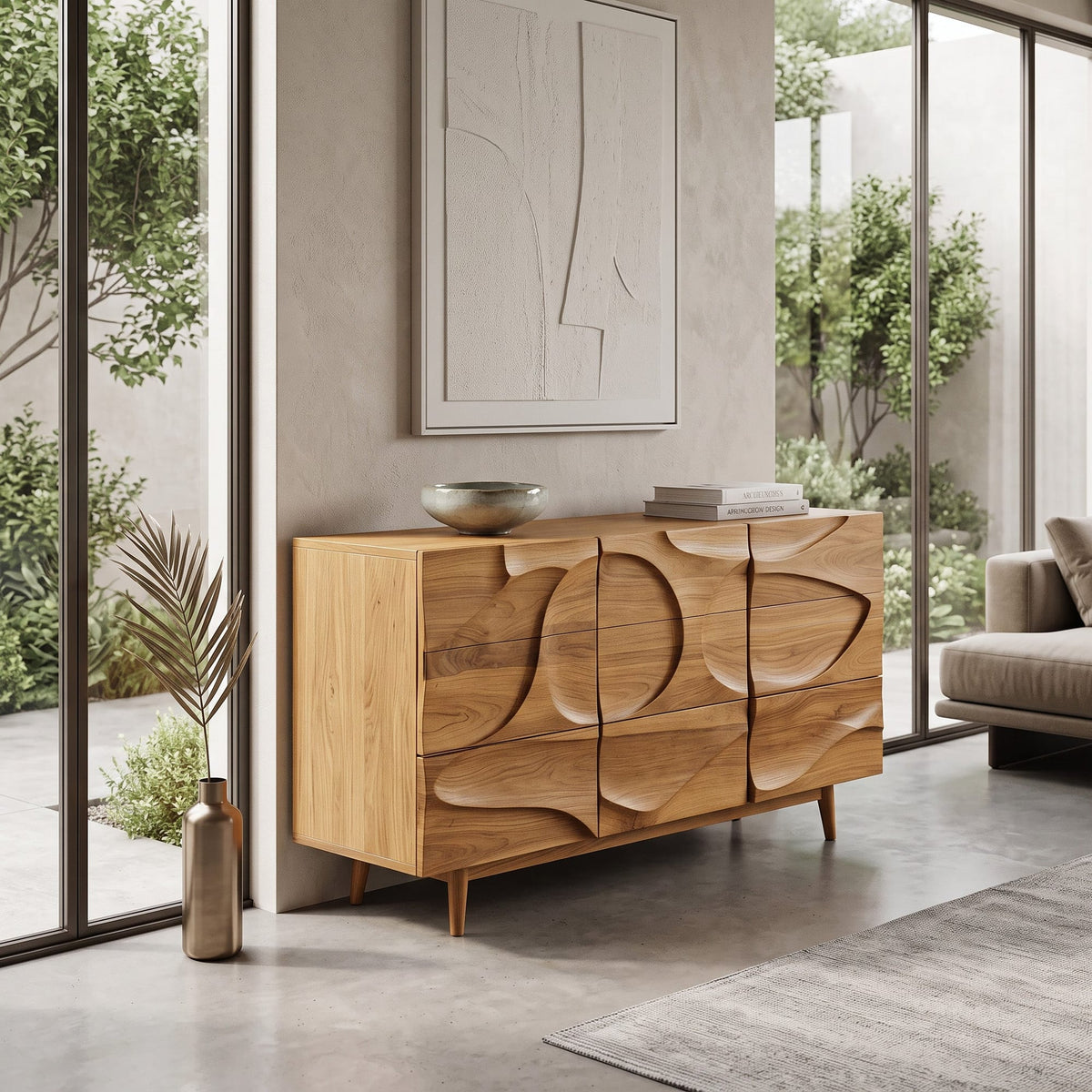 Contemporary Carved Modern Sideboard