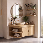 Mid Century Wall Mounted Bathroom Vanity, solid wood, built to order