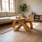 Mid Century Round Coffee Table Biophilic Living Room, solid wood, built to order