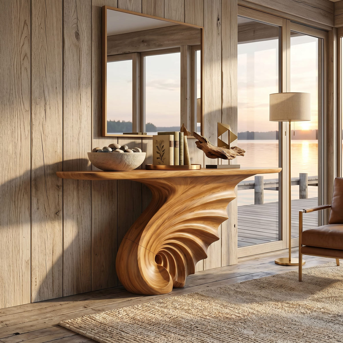 Spiral Base Console Table Contemporary Villa, solid wood, built to order