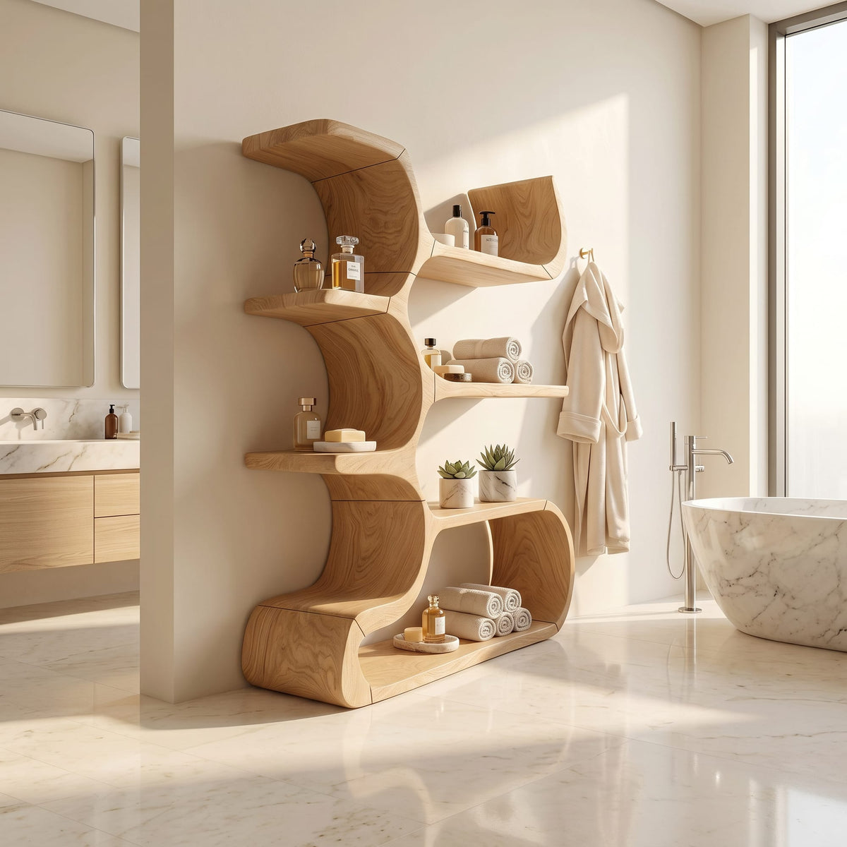 Contemporary Bookcase in Sculpted Curves, solid wood, built to order