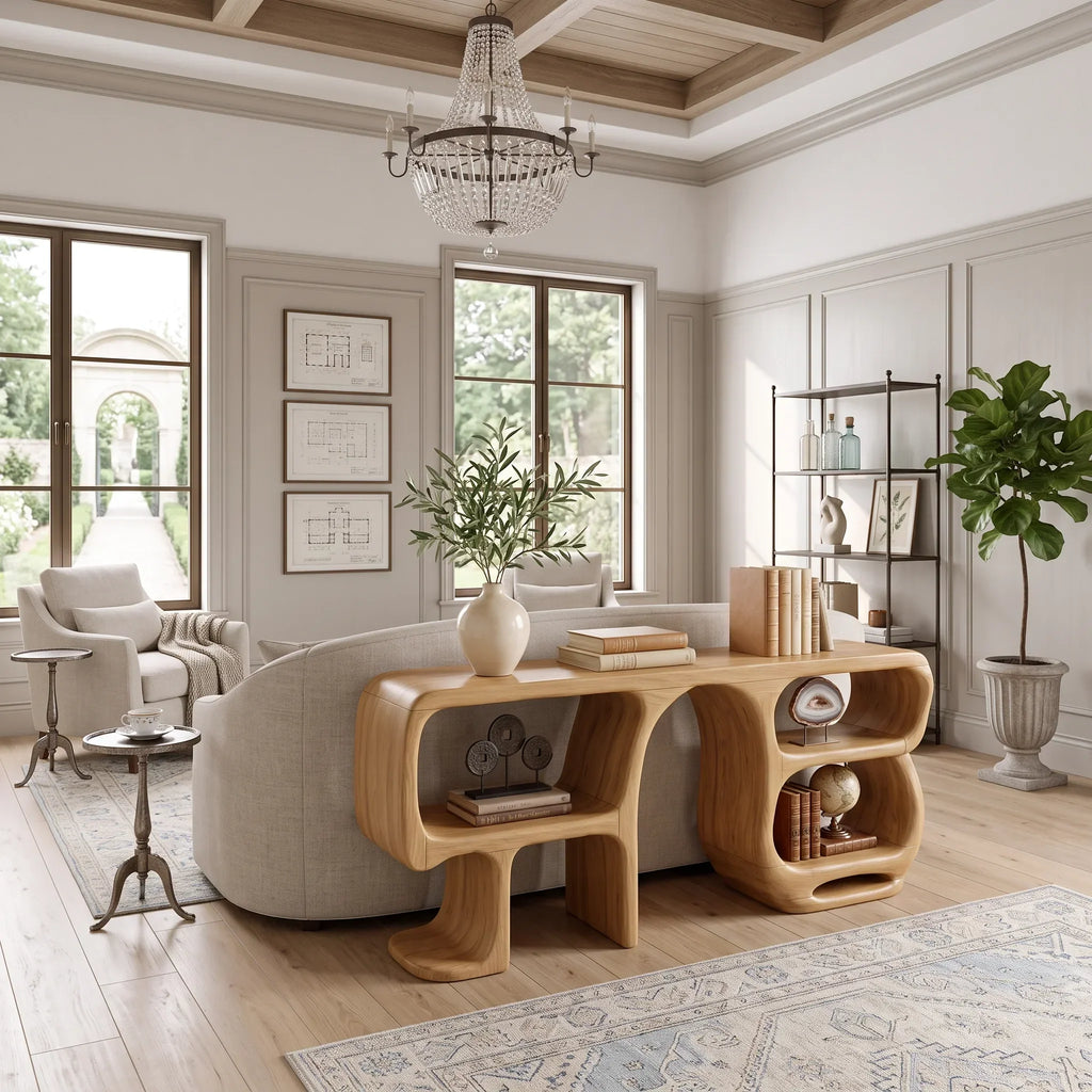 Modern Curved Frame Console, solid wood, built to order