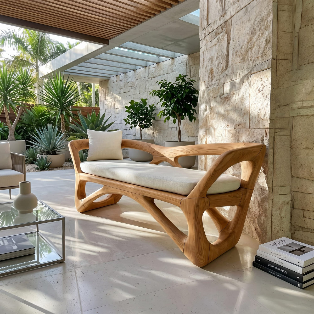 Japandi Accent Bench Wellness Retreat, solid wood, built to order