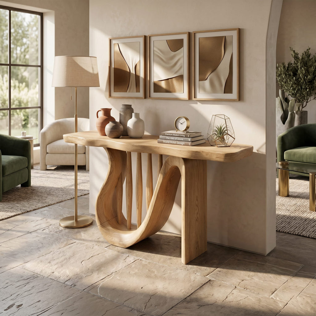 Modern Horseshoe Base Console Table Hallway, solid wood, built to order