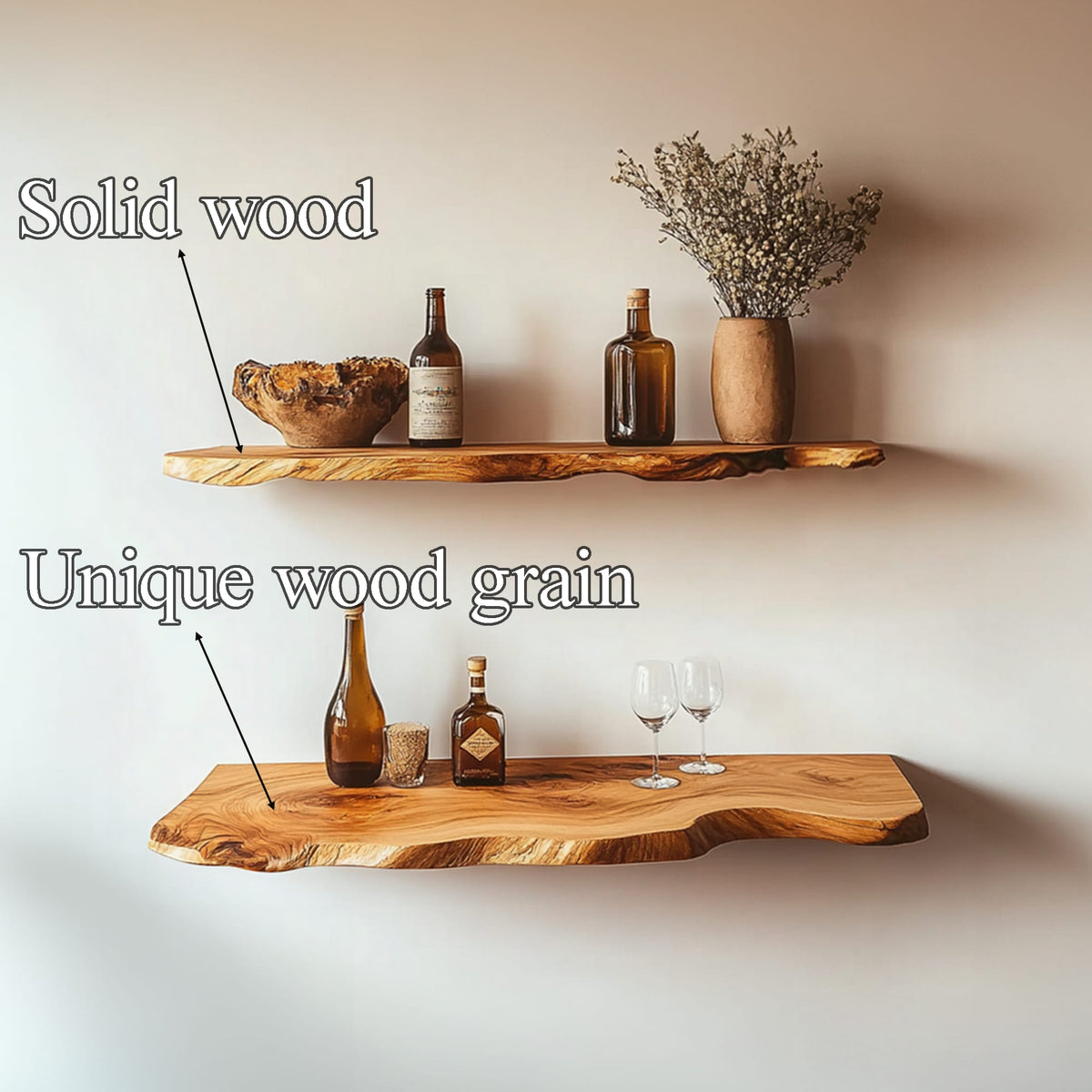 Custom Floating Shelves Wall Shelves Rustic Decor Office Gift, solid wood, built to order