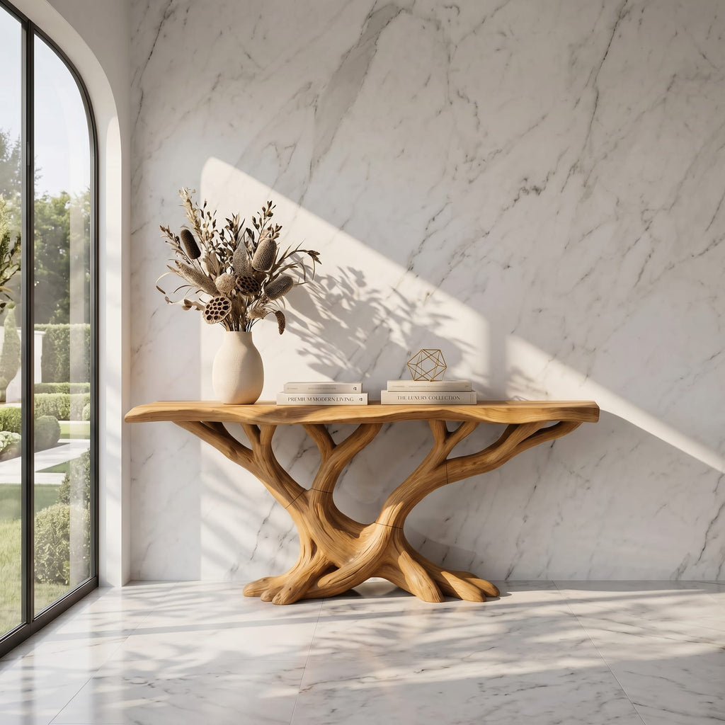 Organic Twisted Wood Console Table Hallway, solid wood, built to order