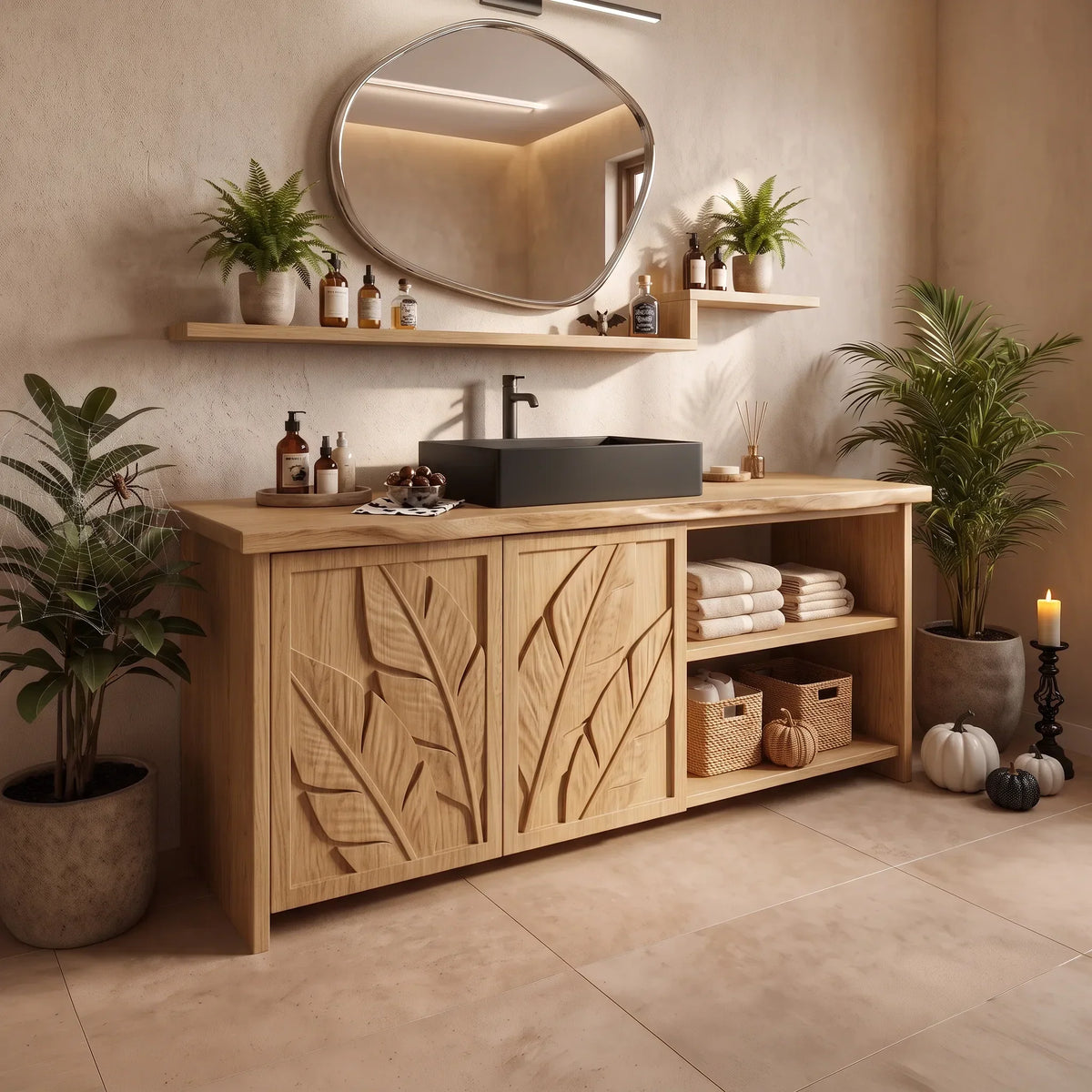 Handcrafted Bathroom Vanity Wellness Suite, solid wood, built to order