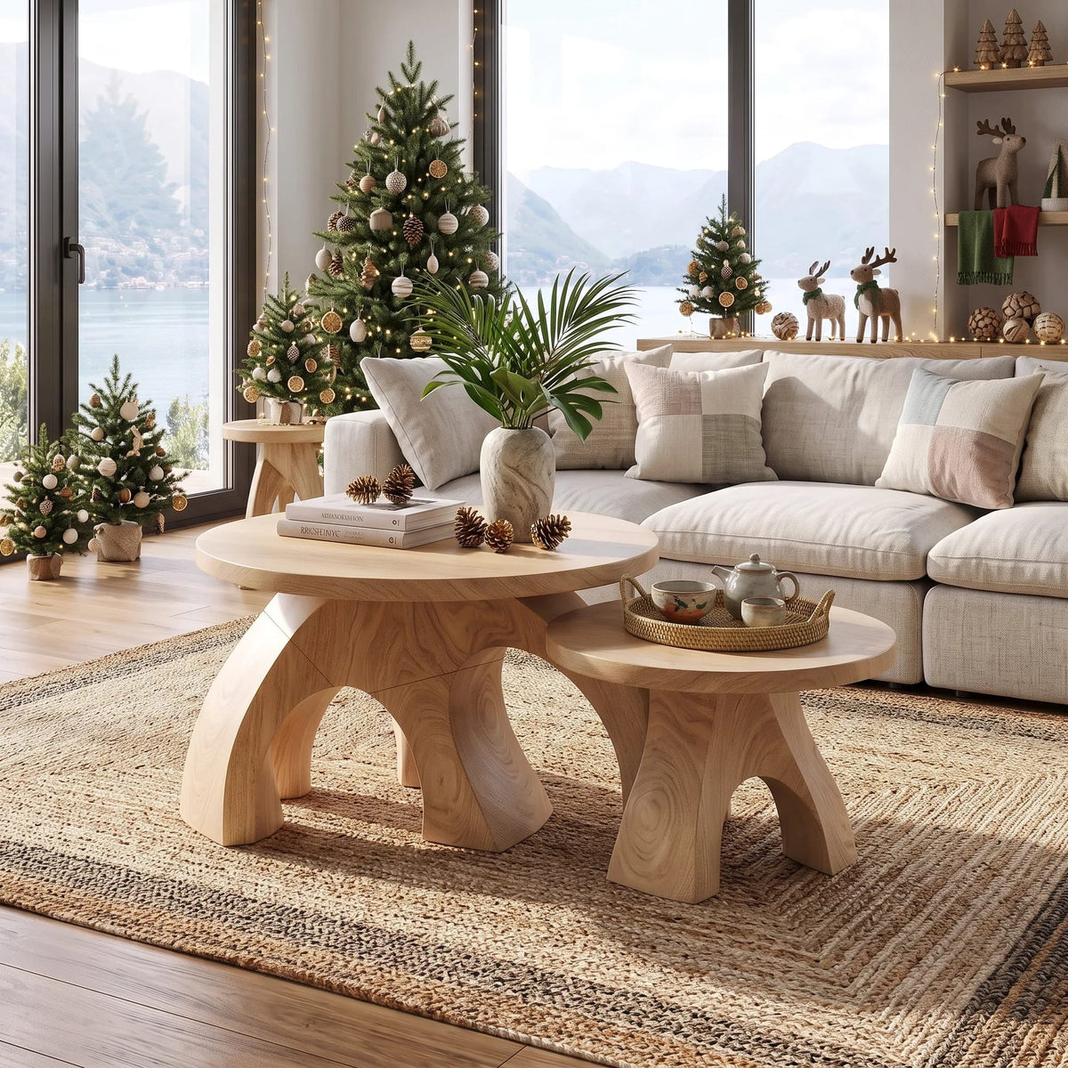 Handcrafted Round Coffee Table Apartment, solid wood, built to order