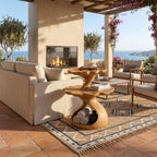 Mediterranean Two Tier Side Table Courtyard Living Room, solid wood, built to order