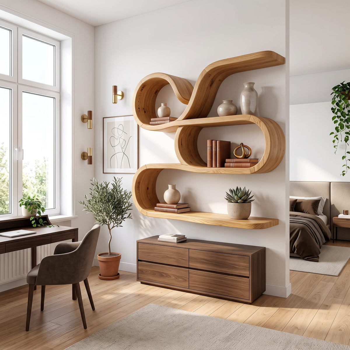 Coastal Floating Storage Shelves, solid wood, built to order