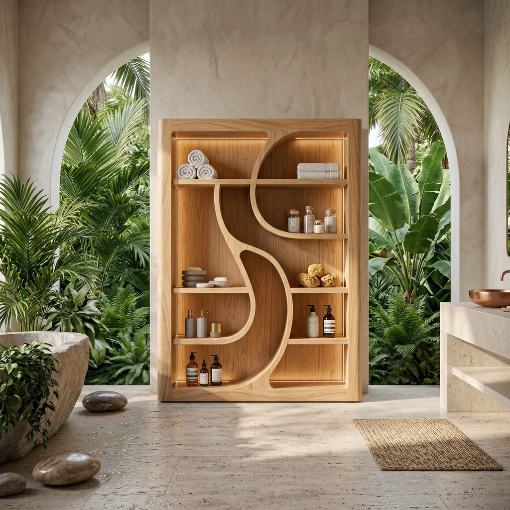 Wooden Bookshelf Featuring Ambient LED Shelving, solid wood, built to order