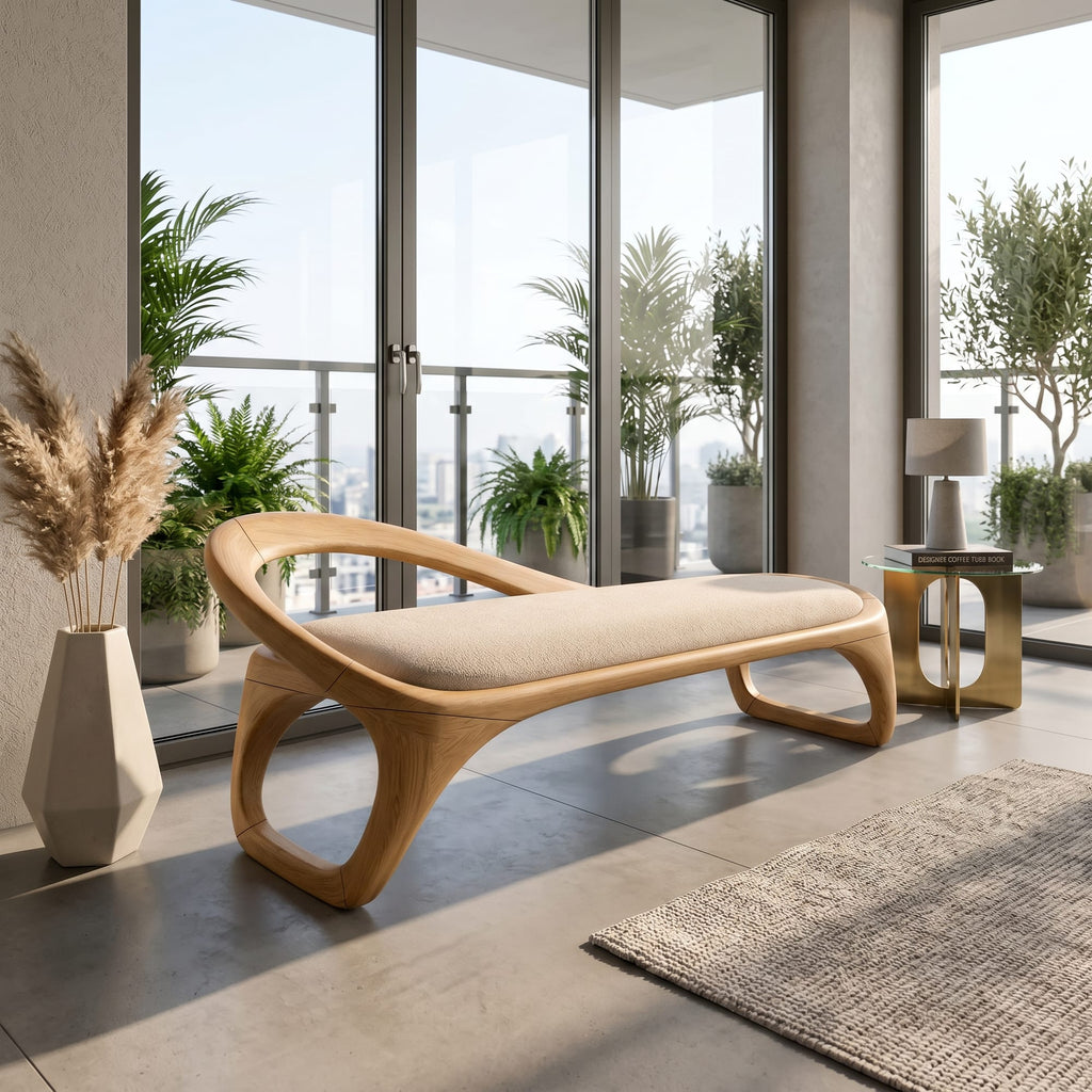 Sculptural Bench Penthouse Interior, solid wood, built to order
