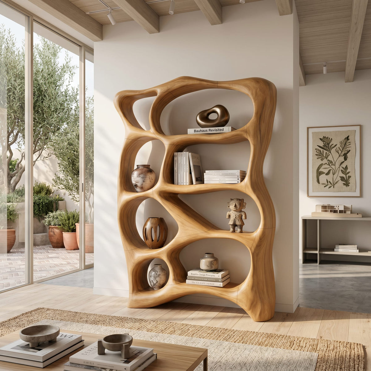 Contemporary Reading Bookshelf, solid wood, built to order