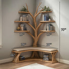 Driftwood Branch Floating Bookshelf Hall Tree with Wood Bench, solid wood, built to order