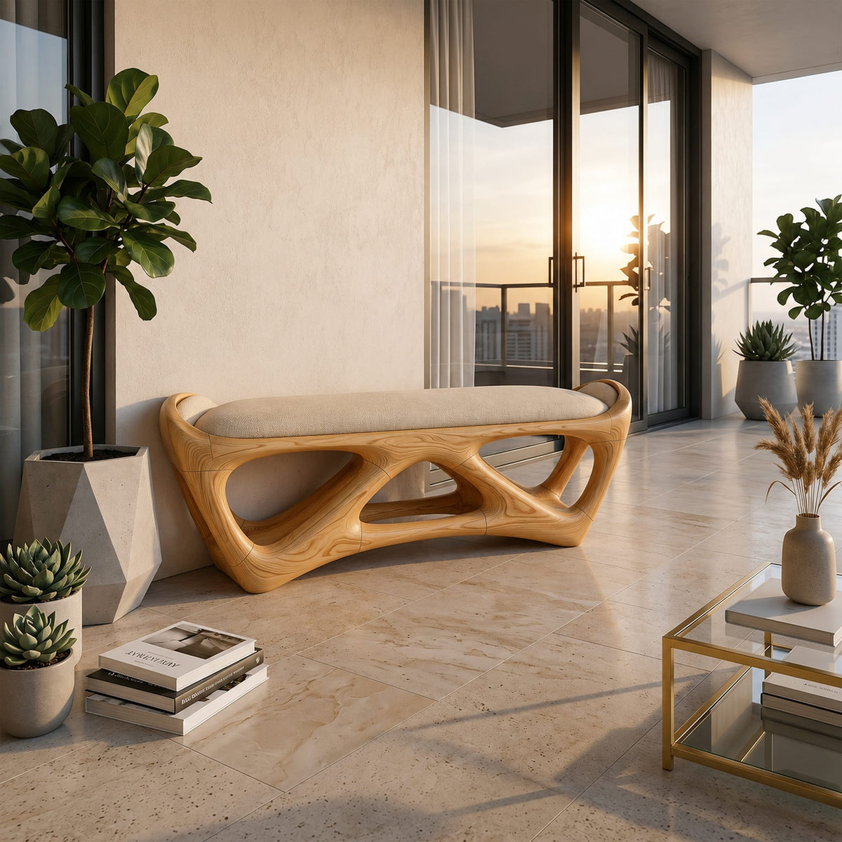 Designer Wooden Bench Creative Studio, solid wood, built to order