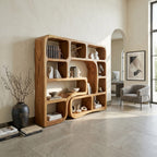Wooden Bookcase with Organic Wave Design, solid wood, built to order