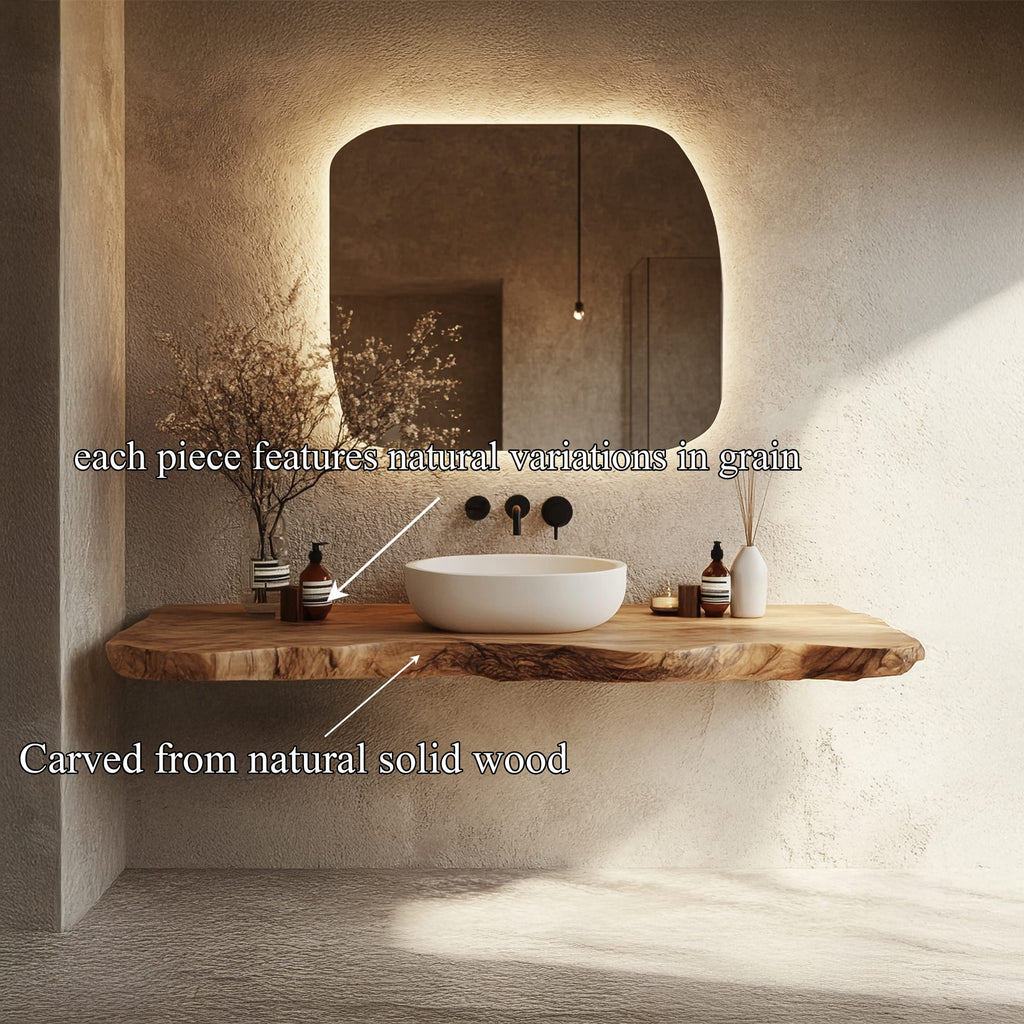 Bathroom Vanity Wall Floating Console Live Edge Shelf, solid wood, built to order