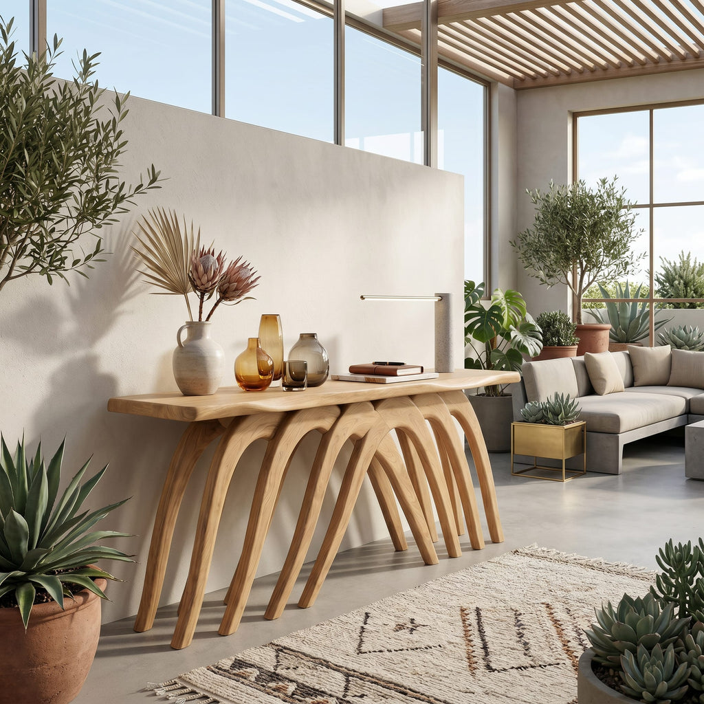 Modern Flowing Console Table Living Room, solid wood, built to order