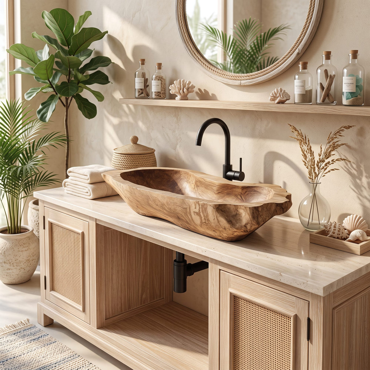 Mid Century Wood Wash Basin, solid wood, built to order