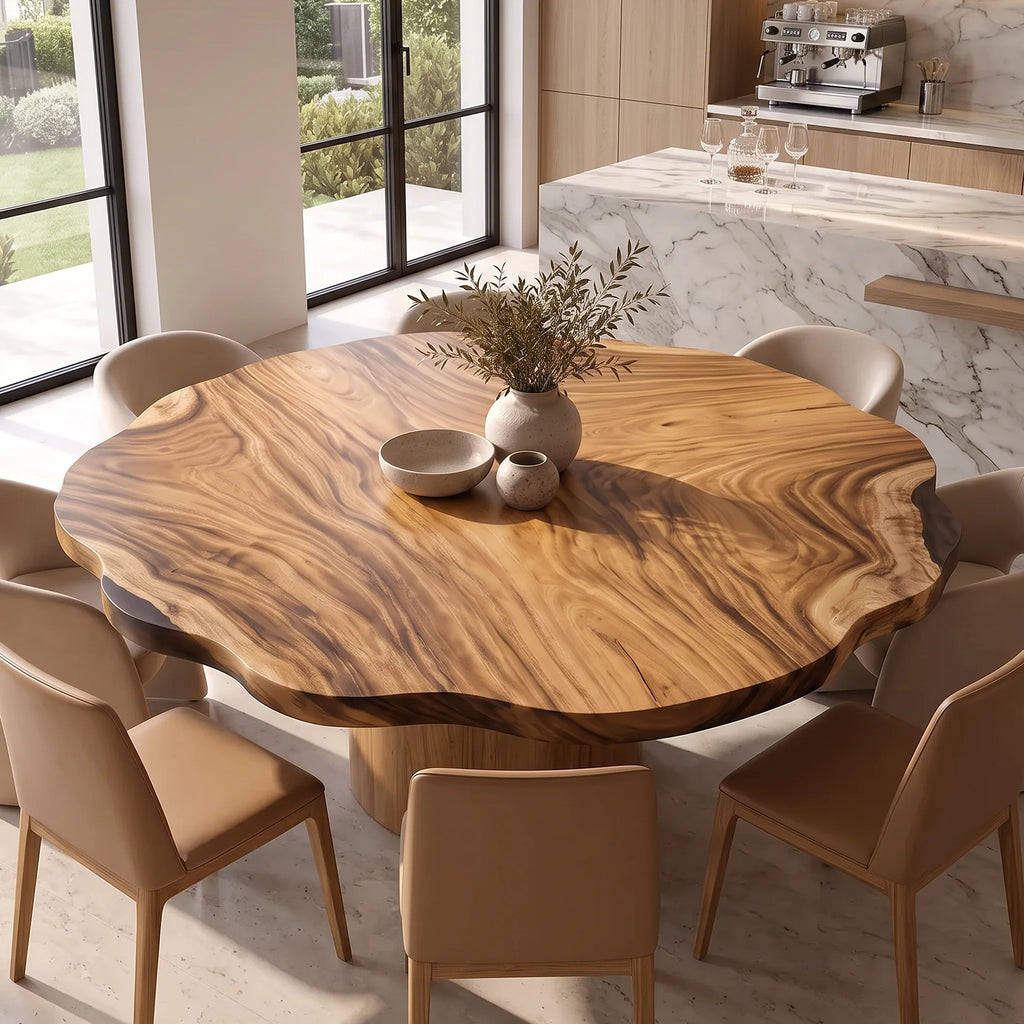 Mid Century Round Wood Table Top Dining Room, solid wood, built to order