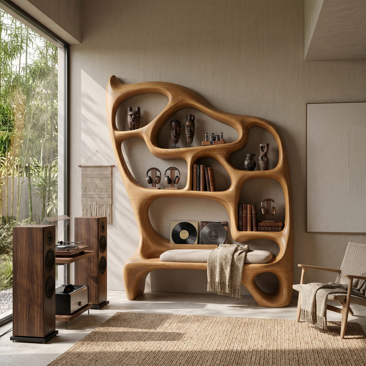 Mid Century Display Bookshelf, solid wood, built to order