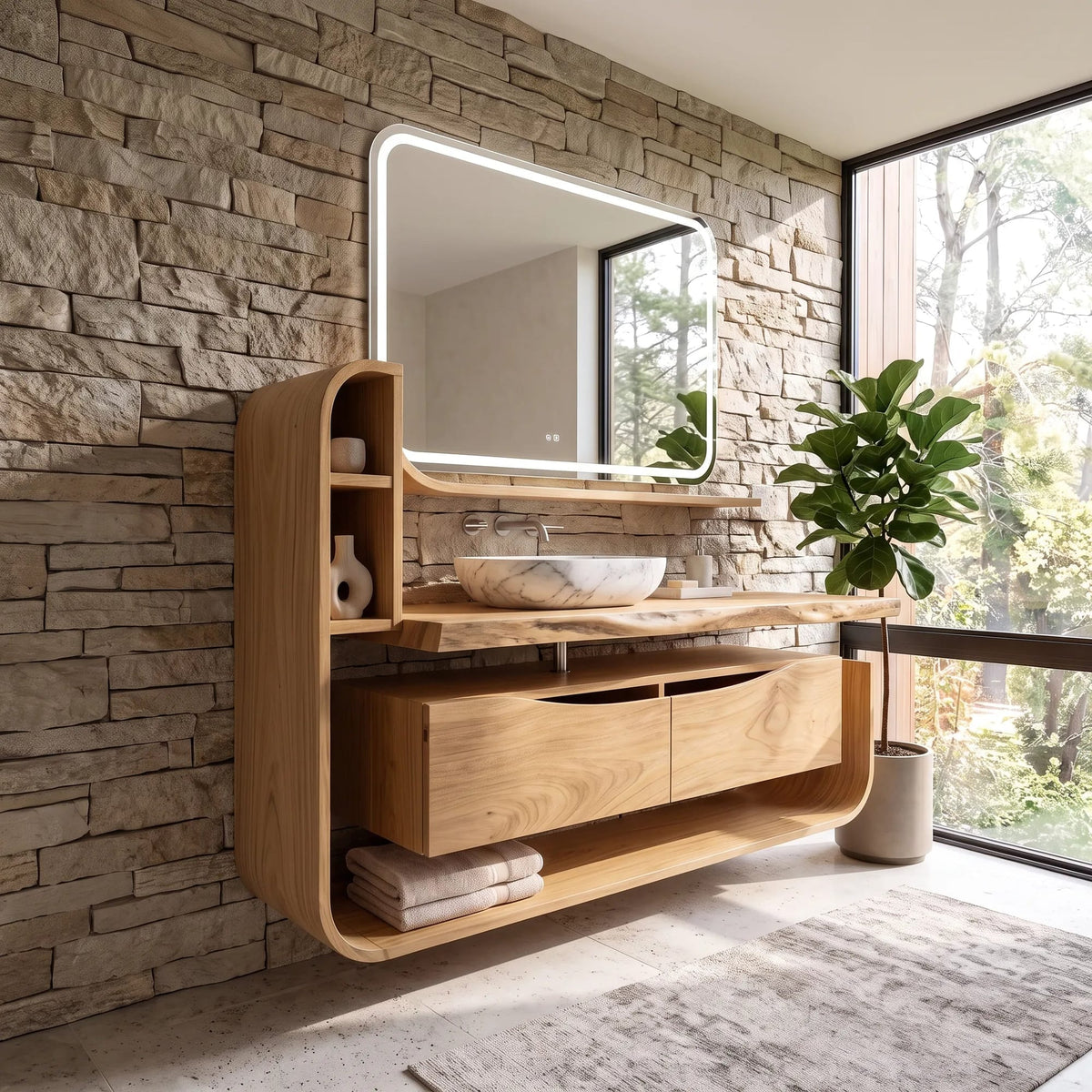 Handcrafted Organic Floating Bathroom Vanity Ensuite, solid wood, built to order