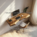 Handcrafted Live Edge Wall Desk Study Room Interior Design, solid wood, built to order
